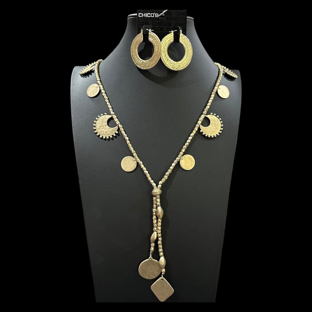 NWT Chico's Set NWT Stunning Necklace & Earrings Set Goldtone Hypo-Allergenic